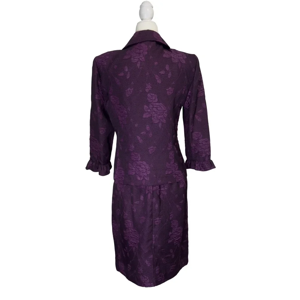 Vintage Jessica Howard Purple Floral Jacquard Skirt Suit‎ Set Size 6 Made in USA